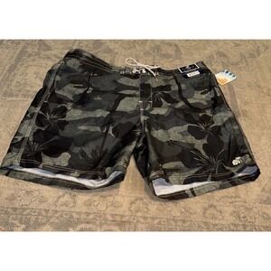 Caribbean Joe‎ Mens Swim Trunks Drawstring Stretch Green Lined Tropical XXL 2XL